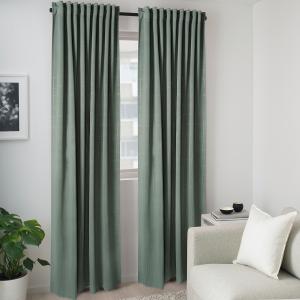 IKEA - cortinas semiopacas, 1 par, verde, 145x300 cm - Hemo…