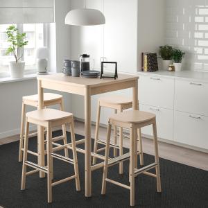 IKEA - RÖNNINGE mesa y 4 taburetes altos, abedulabedul abed…