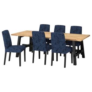 IKEA - BERGMUND mesa y 6 sillas, acaciaKvillsfors azul oscu…