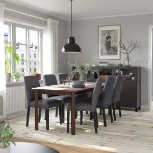 IKEA - BERGMUND Mesa y 6 sillas marrón/Gunnared gris
