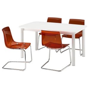 IKEA - TOBIAS mesa y 4 sillas, blancomarrónrojo cromado, 15…