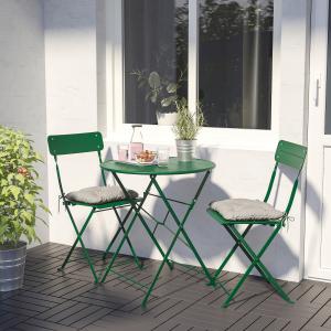 IKEA - Mesa con 2 sillas de exterior Sundsö verde/Kuddarna…