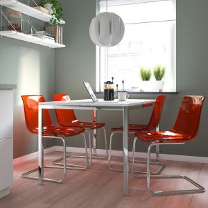 IKEA - TOBIAS mesa y 4 sillas, alto brilloblanco cromadocro…