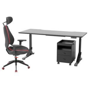 IKEA - GRUPPSPEL escritorio silla   cajonera, negrogris, 18…