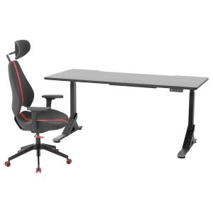 IKEA - GRUPPSPEL escritorio y silla gaming, negrogris, 180x…