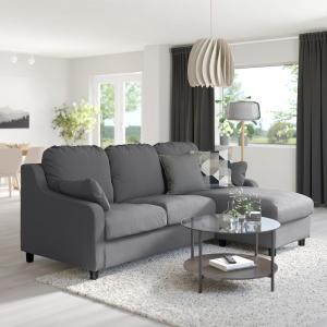 IKEA - sofá 3 plazas con chaiselongue, Hakebo gris oscuro H…