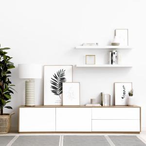 Unite mueble TV blanco y roble 200