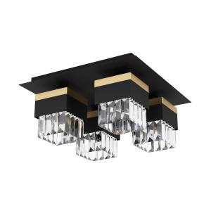 EGLO Lámpara de techo Barrancas, negro/oro, cristal