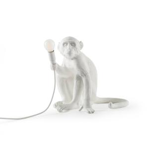 SELETTI Lámpara de mesa LED Monkey Lamp, blanca, sentada