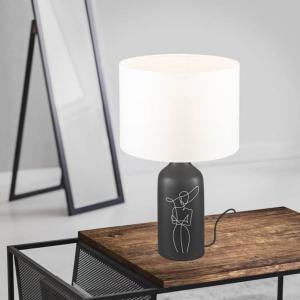 EGLO Vinoza lámpara mesa pie negro pantalla blanco