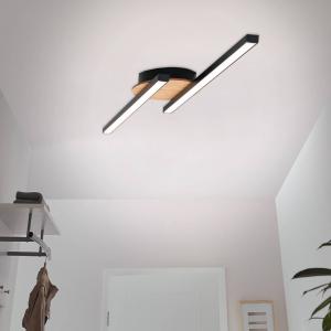 Briloner Plafón LED Go 2 luces negro/deco madera lineal