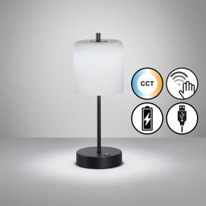 FH Lighting Lámpara de mesa LED recargable Riva negro/opal…
