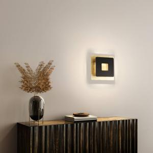 FISCHER & HONSEL Aplique LED Hennes, 18x18cm, pan de oro/ne…