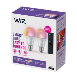 WiZ A60 LED mate WiFi E27 8.5W RGBW Control remoto set de 2