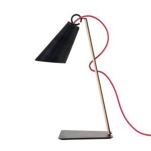 Domus Lámpara de mesa Pit, roble, negro, cable rojo