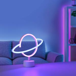 JUST LIGHT. Lámpara de mesa LED Neon Saturn funciona con pi…