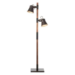 Brilliant Lámpara de pie Plow, 2 focos, negro/madera oscuro
