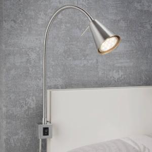 Briloner Aplique de pared LED Tuso, fijación cama, níquel