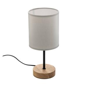 BRITOP Lámpara de mesa Corralee, madera, tela gris