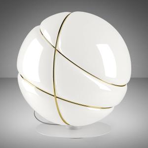 Fabbian Armilla lámpara de mesa vidrio blanco, oro