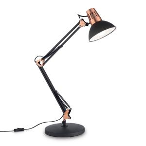 Ideallux Lámpara de mesa Wally brazo articulado negro/cobre