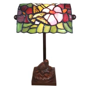 Clayre&Eef Lámpara de mesa 6008, estilo Tiffany, pájaro
