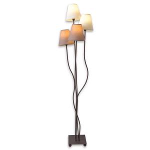 Näve Lámpara de pie textil con 4 luces, marrón y blanco