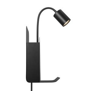 Nordlux Lámpara de pared Roomi con estante y USB, negro