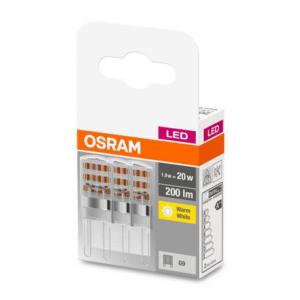 OSRAM LED bi-pin lámpara G9 1.9W 2,700K claro 3 unidades