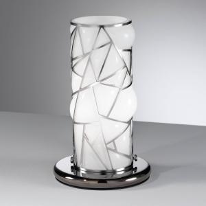Siru Lámpara mesa Orione con acero inoxidable, blanco