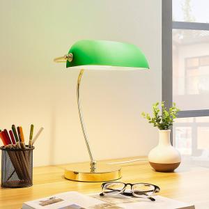 Lindby Lámpara de mesa Selea color latón, pantalla verde