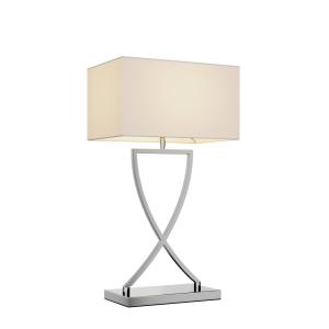 Lucande Evaine lámpara mesa, cromo pantalla blanca