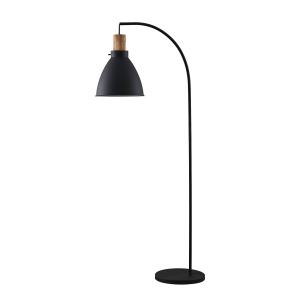 Lindby lámpara de pie Trebale, E27, hierro, madera, negro