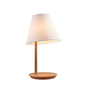 Lucande Jinda lámpara de mesa, madera, tela blanca