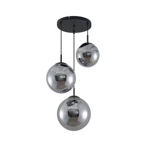 Lindby Teeja colgante, 3 esferas vidrio, gris humo