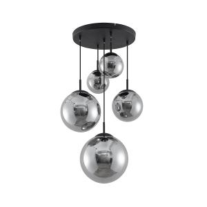 Lindby Teeja colgante, 5 esferas vidrio, gris humo