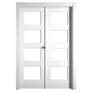 Puerta abatible bosco blanca premium con cristal blanco izq…
