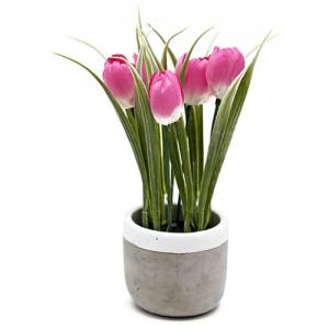 Planta artificial tulipán fucsia cemento 20 cm en maceta de…