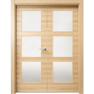 Puerta abatible berna roble miel line con cristal roble izq…
