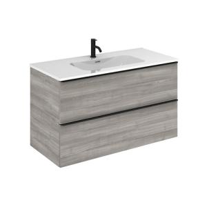 Mueble de baño con lavabo komplett roble gris 100x45 cm