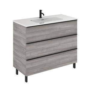 Mueble de baño con lavabo komplett roble gris 100x45 cm