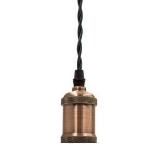 Lámpara de techo pendel metal bronce y trenzado negro 1 luz