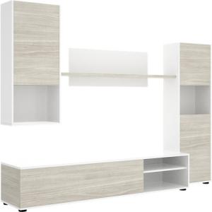 Mueble de salón y tv hebe blanco y madera gris 220x180x41cm…