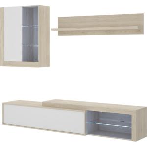 Mueble de salón y tv agni blanco y madera natural 215x180x4…