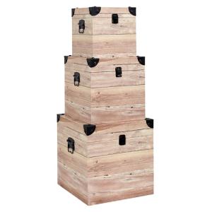 Set de tres cajas de madera color marrón de 30,3x30x20cm
