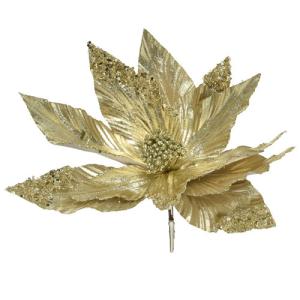 Adorno de navidad de flor dorada de poliéster 30x5 cm
