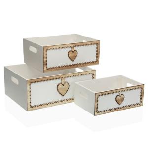 Set de 3 cajas de madera serie heart en color blanco y robl…