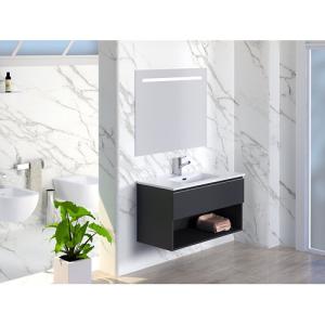 Mueble de baño con lavabo y espejo lark negro 100x45 cm