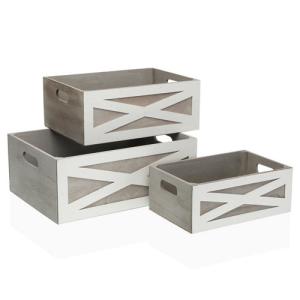 Set de 3 cajas de madera serie cross en color blanco y gris…