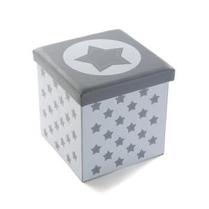Puff star plegable almacenaje cuadrado blanco y gris 38x37.…